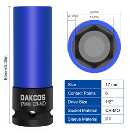 DAKCOS 17mm Impact Lug Nut Socket, 1/2 inch Drive, With Protective Sleeves,CR-MO