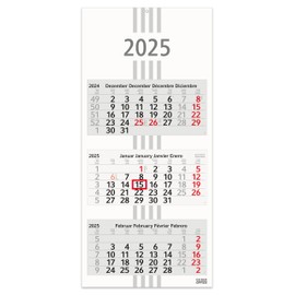 3-Month Calendar 2025 Recycled 30 x 70 cm, Decorative Large Format with 3 Individual Perforated Calendar Blocks, Delivered Folded Geiger-Office