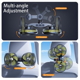 nediea Car Fan for Back Seat 2000mAh, Rear Seat Fans, Adjustable Dual Head USB Cooling Air Fan, Portable Fans for Car with 3 Speeds, Car Seat Fan, Suitable for Kids Dogs