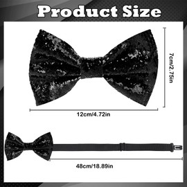 DIELOVEHUA Glittering Pre-Tied Bow Tie, Men's Black, Sequin Bow Ties for Men, Adjustable Length, Shiny Bow Tie for Wedding, Party, Christmas, Banquet, Carnival, black