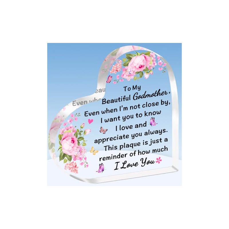 TTOVEN Godmother Gifts,Godmother Birthday Gifts,Godmother Christmas Day Gifts,Beautiful Heart Acrylic