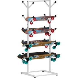 Tuohours Skateboard Racks Floor Stand Holder, Freestanding 5-Tier Skateboard Storage Organizer Hanger, Skateboards Display Rack for Deck, Longboard, Skateboard Rack for Garage, White