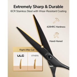 ULG Hair Scissors Kit 2-Pack Haircut Shears Set with Razor Edge Scissors and Hair Thinning Scissors Ergonomic Handle Lightweight Hair Styling Scissors for Home and Salon Use, Matte Black
