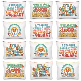 Kacctyen 12 Pcs Teacher Appreciation Gifts Makeup Bag Women Cosmetic Bag Toiletry Pencil Pouch Teacher Thank You Gift Travel Makeup with Zipper Graduation Back School Birthday Party Favor