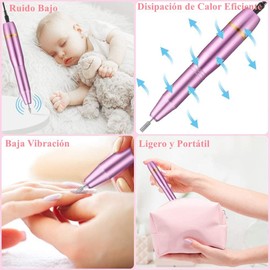 Torno Eléctrico para Uñas,11 en 1 Torno para uñas Profesional ,20,000 RPM Velocidad Ajustable Máquina de Lima Uñas,Taladro para Uñas con kit de brocas y bandas de lijado,Herramienta De Manicura Pulidora Eléctrica Para Acrílicos, Geles, Rosa Taladro para U
