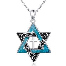 SHAOAN 925 Sterling Silver Star of David Turquoise Necklace for Women