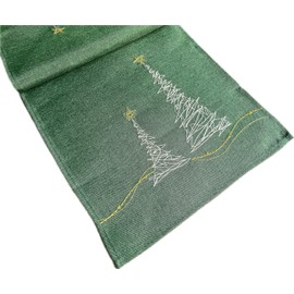 khevga Table Runner Tablecloth Christmas Modern in Grey with Embroidery Gold Silver (Green)