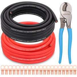 Taukealugs AWG 4 Gauge Wire Copper Clad Aluminum CCA 50FT Black/Red with 4ga lugs,10-in Cable Cutter and Heat Shrink Tube - Battery Power/Ground Cable,Car Audio Speaker,RV Trailer Amp Wiring kit