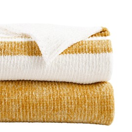 BATTILO HOME Mustard Yellow Throw Blanket for Bed, Soft Chenille Knitted Throws for Sofa Chair, Yellow Bed Throws, Fall Throw Blanket,130x170cm