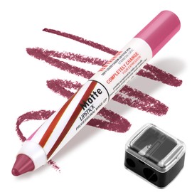 Boobeen Matte Lipstik Pencil Lip Crayon Stick Makeup, Non-smudge Matte Full Coverage Lip Color Smooth Creamy Lip Pen for Women, Lip Liner Set with Sharpner
