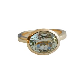 Oval Grüner Amethyst vergoldet Sterling Silber Ring - Natürlicher Edelstein - Geburtstagsgeschenk - Weihnachtsgeschenk - Handgefertigte Geschenkideen für Frauen (US Size 6 / Diameter 16.5)