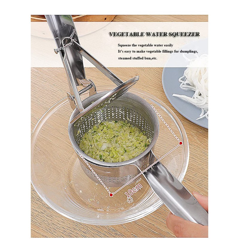 Stainless Steel Vegetable Squeezer, Upgrade Red Silicone Handle Metal Vegetable