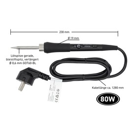 GALLUNOPTIMAL Temperature Controlled Soldering Iron with Cartridge Tip, 1.28 m Connection Cable, Calibration Function, On/Off Switch, 230 V - 80 Watt, 200 ° - 500 °C, Heating Time Only 22 s to 350 °C