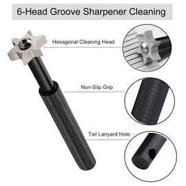 SIPYTOPF Groove Sharpener with 6 Heads,Golf Club 6-Side Grooves Sharpener Re-Grooving Tool and Cleaner for All Irons Pitching Sand Lob Gap and Approach Wedges and Utility Clubs (1PC Black)