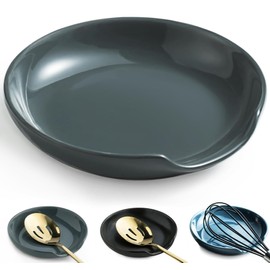 LYEOBOH Ceramic Spoon Rest for Stove Top, 5 Inch Kitchen Spoon Rest Cooking Spoon Holder Farmhouse Spatula Holder, Drip Tray for Multiple Utensils, Cute Coffee Accessories for Stove, Gray