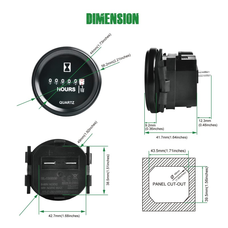 Yooreal Digital Round Hour Meter,DC 8-80V Mechanical Timer,Snap on Design,Waterproof