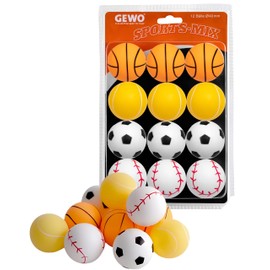 GEWO Sports-Mix Table Tennis Balls - Plastic Table Tennis Balls 40+ in Sport Design - 12 Colourful, High-Quality Ping Pong Balls - Various Designs, 40+ mm Diameter