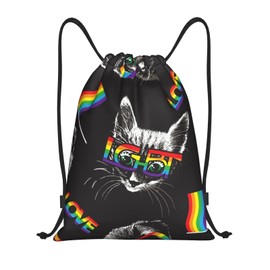 Richugui Kitten Sports Bag with Cool Sunglasses, Drawstring, Water Resistant, Lightweight, Sports Bag, Gym Bag, Drawstring Yoga Bag for Men and Women, Black, One Size, black