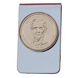 US 2010 Presidential Dollar BU Unc Coin Stainless Steel Silver Money Clip NEW - Abraham Lincoln (1861-1865 Years Served)