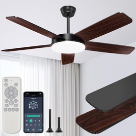 ropelux 52-Inch Ceiling Fans with Lights: Powerful Wind, Ultra-Quiet, High Bright&Screw-Free for Blade Installation, Dimmable, Forward&Reversible Fan with Remote APP Control for Bedroom/Living Room.