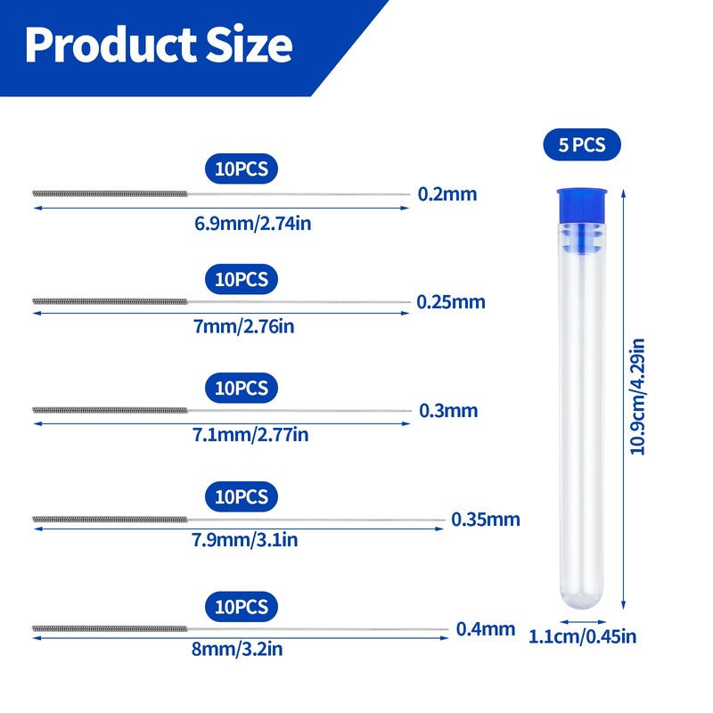 50 PCS 3D Printer Nozzle Cleaning Kit, 0.2/0.25/0.3/0.35/0.4 mm Stainless