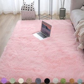 Obundi Rug Pink, Fluffy Rug Living Room, Rug Teenager's Room Girls, Soft Rug Bedroom, Non-Slip Square Rug, Small Office Rug (Pink, 60 x 120 cm)