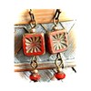 Bronze and Rustic Red Czech Bead Earrings. Jewelry Earrings for