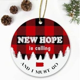 New Hope, PA Christmas Ornaments New Hope is Calling and I Must Go New Hope Pennsylvania Traveling Souvenir Ornament Hometown Keepsake 3" White