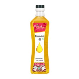 Dwaraka Organic - Cold Pressed Peanut Oil, 1L, 33 Fl Oz, Groundnut Oil, Healthy, Organic, Non GMO, All Natural
