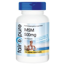 MSM Capsules, 500 mg, Methylsulfonylmethane, Vegan, 180 MSM Capsules, 100% MSM per Capsule, Pure Substance without Magnesium Stearate