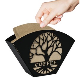 Stylish Coffee Filter Holder with Iron Fan Shape Evenly Spread out Filters, Coffee Filter Rack with Tree of Life Decor Upgrade Your Coffee Enjoyment, Perfect for Home or Office Use (Black)