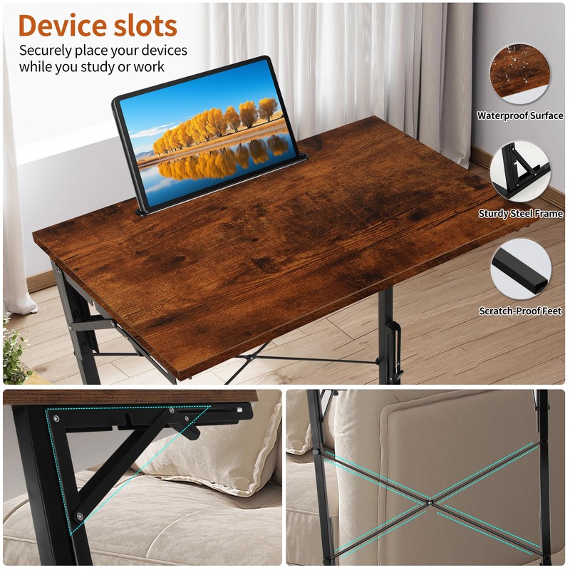 Biinocom 24 inch Foldable TV Tray Table, Foldable Portable C-Shaped
