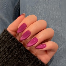 KQueenest Cat Eye Violet Pink Press on Nails Almond Shape, Glitter Fake Nails Medium, Thick Sparkly Glass Nails Press on, Shiny Acrylic Nails, Cute Bling Stick on Nails for Women, 30 Pcs