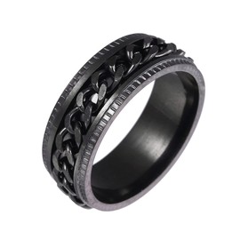 Yifnny Spinner Ring, Stainless Steel Chain Spinner Ring Fidget Rings Relieving Intertwine Spins Grooved Edge Ring Cool Thumb Rings Black Spinner Rings for Women Men (Black, 6)