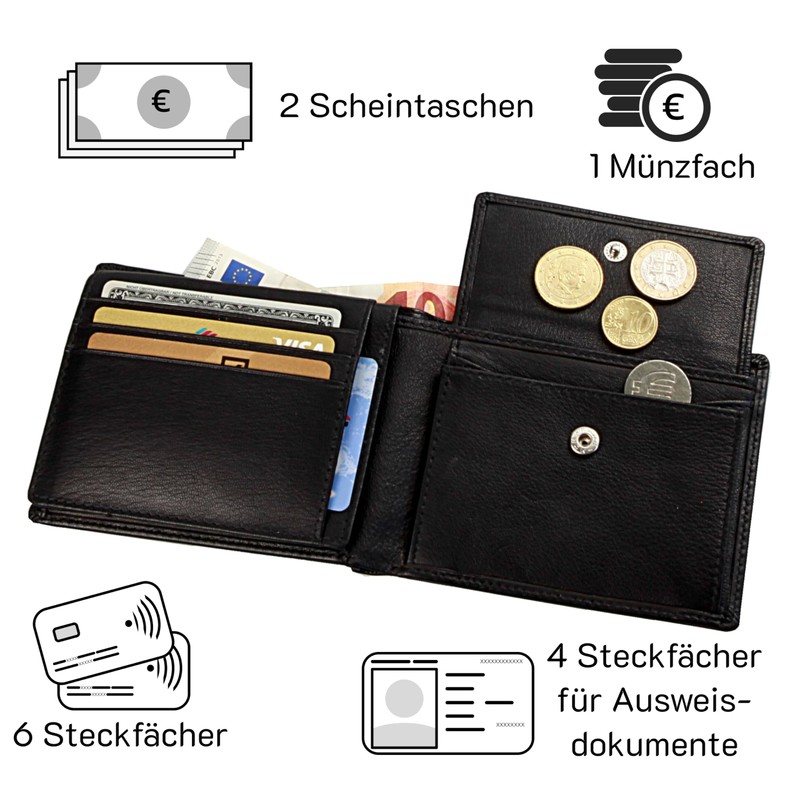 Hans Kniebes Men's Leather Wallet in Landscape Format with 10