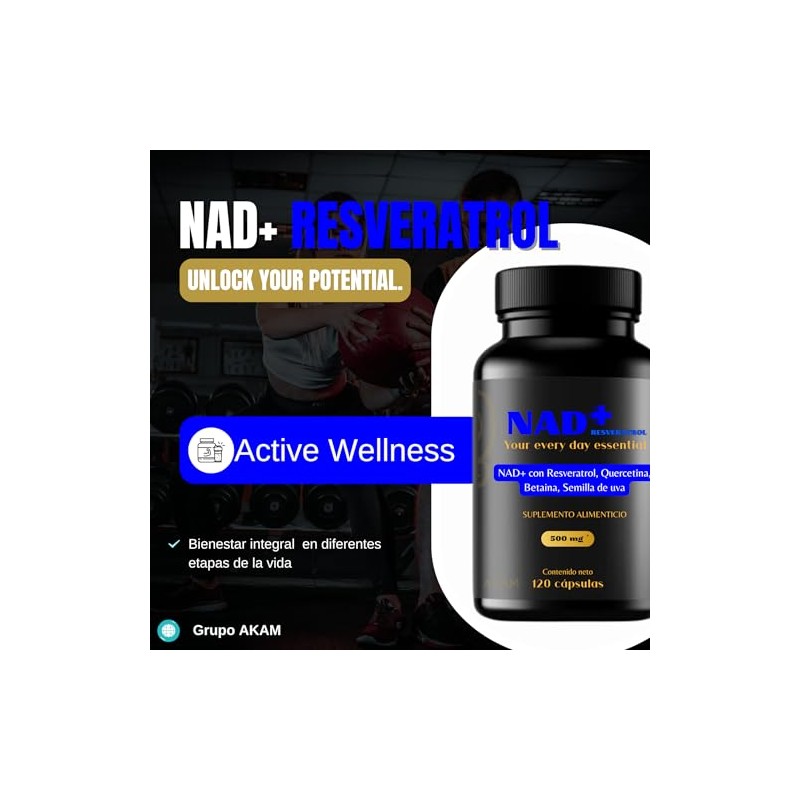 AKAM NAD+ 120 Caps 500mg con Resveratrol y Quercetina |