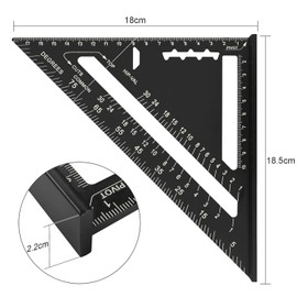 Carpenter Measuring Square Metric Imperial 7 Inches,Aluminum Alloy,90 Degree Thickened Triangle Ruler for Woodworking (Black)