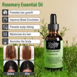 118ml Rosmarinöl Haare Wachstum Kopfhaut +Massagebürste & Applikatorflasche, Premium Rosmarin ätherisches Öl für dünner werdendes trockenes beschädigtes Haar eingewachsene Nachwachsen Verlust