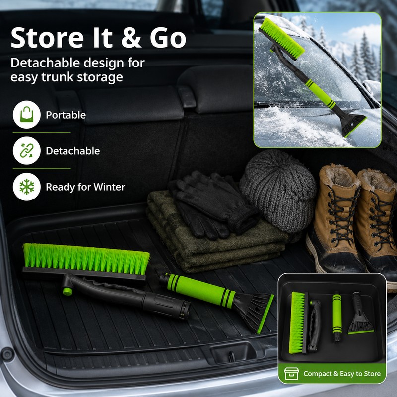 3-in-1 Extendable Snow Brush for Cars – 50-Inch Rotating Ice