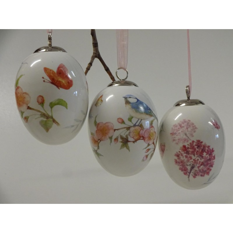 Set of 3 Easter Eggs Easter Decoration Ceramic with Flowers