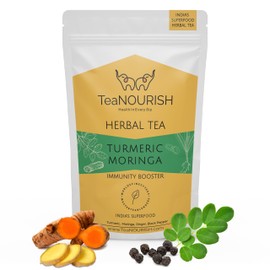 TeaNOURISH Turmeric Moringa Herbal Tea | Blend of Indian Superfoods Turmeric, Moringa, Ginger & Black Pepper | Supports Immunity | 100% NATURAL INGREDIENTS - 3.53oz/100g