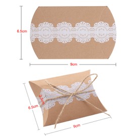 Allbusky 50PCS Kraft Paper Candy Boxes, Pillow Sweet Wedding Favour Boxes, Lace Party Gift Boxes, Creative Paper Treat Boxes
