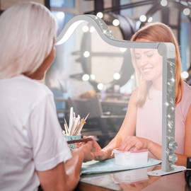 KMLSHLL Half Moon Light for Nail Desk, 34.5In Foldable Square Nail Tech Lamp, 3000-6000K Dimmable Half Moon Nail Light for Manicure, Lash Eyelash Extension, Tattoo, Eyebrows, Crafts (White, A)