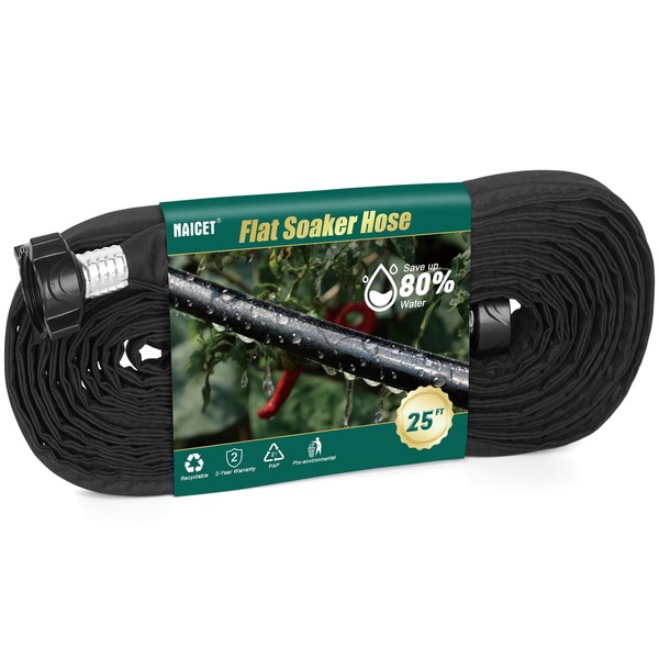 Naicet Flat Soaker Hose 25FT Lightweight and Flexible Irrigation Solution