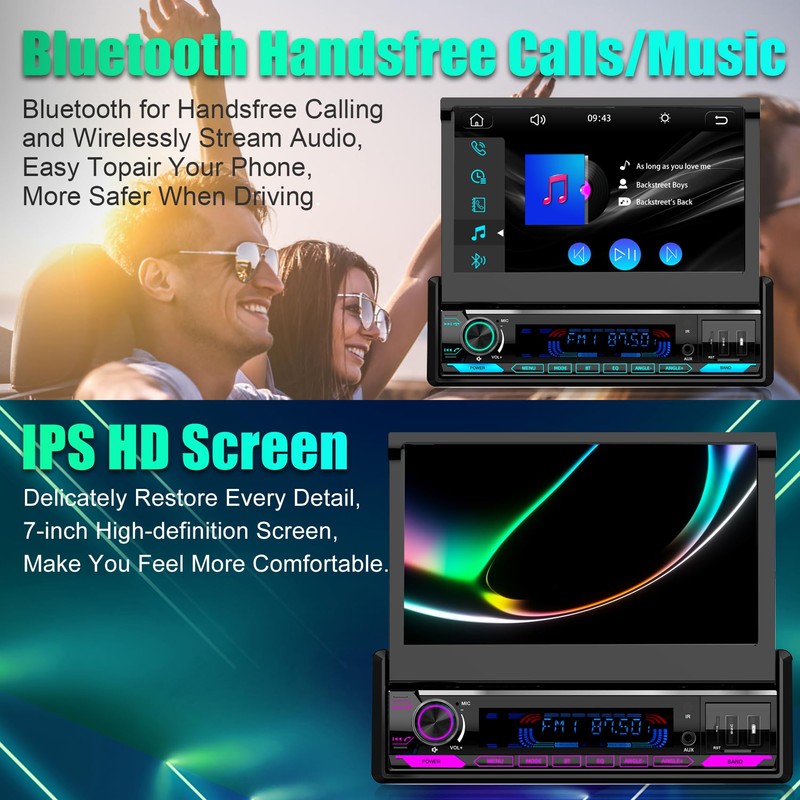 (2025 Motorized) Single Din Apple Carplay Car Stereo with Android