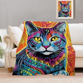 ALIFAFA Cat Gifts Blanket, Cute Kitten Cat Blanket, Cat Gifts for Cat Lovers, Cat Lover Gifts for Women/Girls, Cat Mom Gifts, Cat Themed Gifts, Funny Colorful Cat Print Throws Blankets,60"x50"
