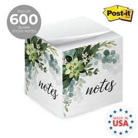 Lush Greenery Sticky Note Cube / 600 Sheets / 2.75" Memo Block Printed On 4 Sides/Trendy Botanical Design/Made in The USA