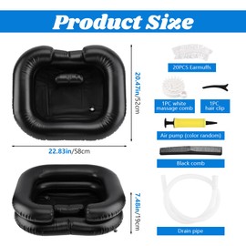 Inflatable Shampoo Basin, Portable Wash Hair in Bed with Inflatable Shampoo Bowl Include Massage Comb1*Pump 20*Ear Muffs for Bedridden Disabled Injured Elderly(Color:Black)