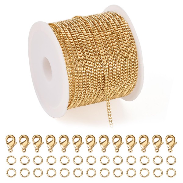 FASHEWELRY 5M Curb Cuban Chain Gold Plated Brass Chain Roll