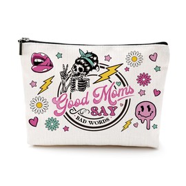 Funny Mom Gifts Cosmetic Bag Mothers Day Makeup Bag Mother Birthday Gifts from Daughter Son Appreciation Retirement Gifts for Women Mama Mommy Mother in Law Wife Aunt Skull Makeup Pouch Christmas